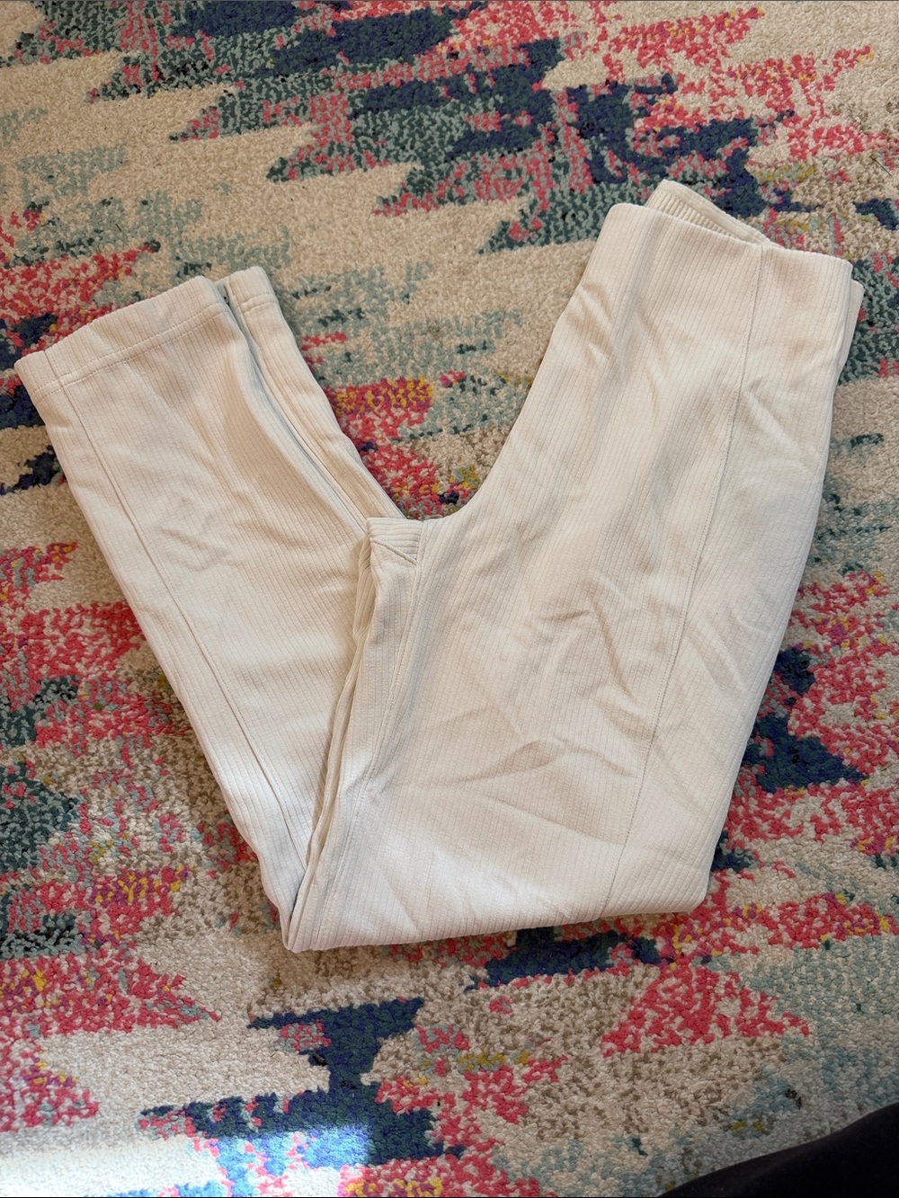 Women’s Cream Ribbed flare Leggings with ankle zip - super soft